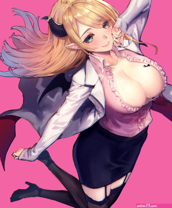 oukawa yuu yuzuki choco hololive black legwear highres 1girl blonde hair breasts demon girl demon horns demon wings horns large breasts long hair virtual youtuber wings