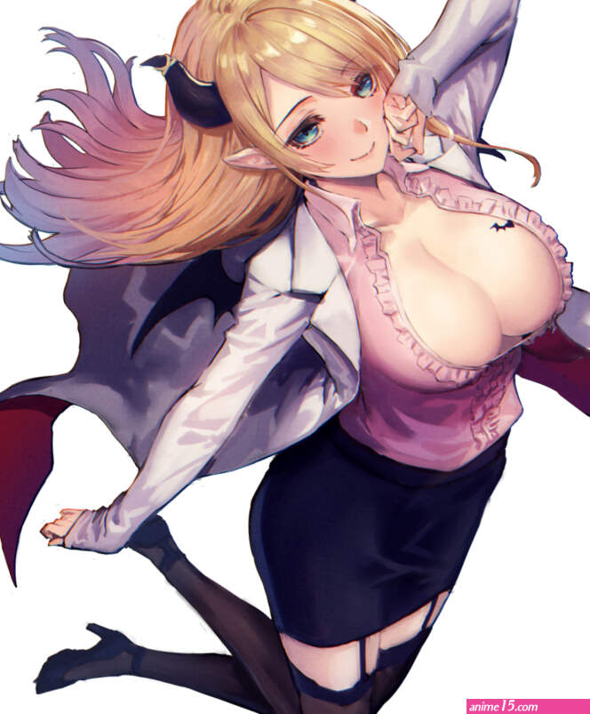 oukawa yuu yuzuki choco hololive black legwear highres 1girl blonde hair breasts demon girl demon horns demon wings horns large breasts long hair virtual youtuber wings