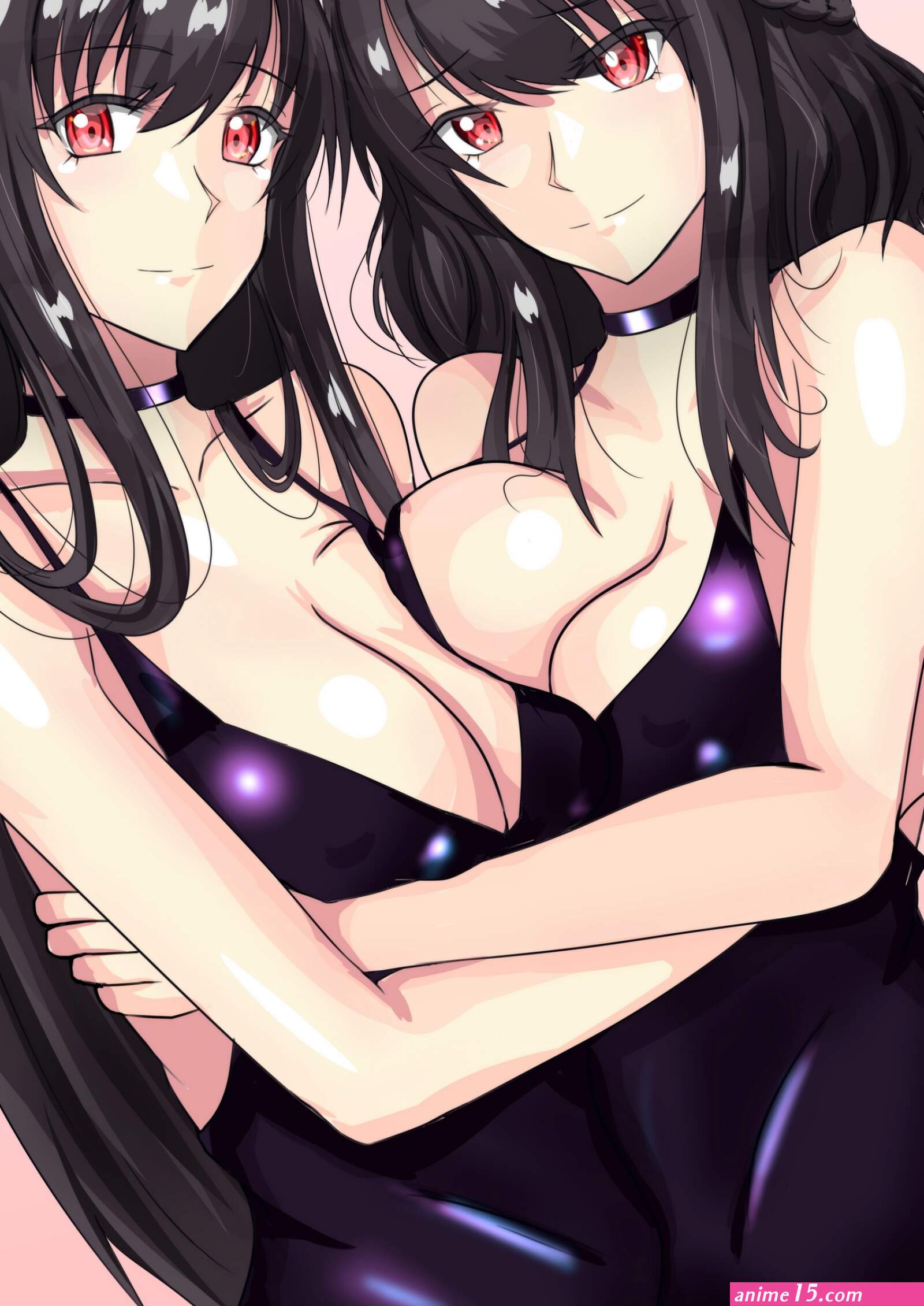 Wallpaper : anime girls Kantai Collection Yamashiro KanColle Fusou KanColle hug boobs on boobs big boobs short hair long hair black hair yuri artwork digital art fan art 1992x2814
