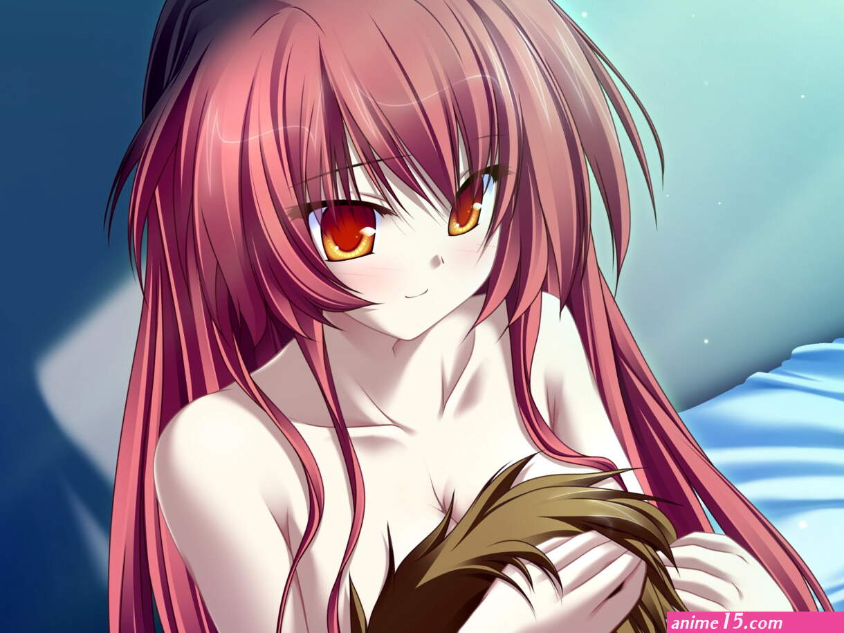 bed blush breasts cleavage game cg hug long hair magus tale nude orange eyes pink hair seera finis victoria tenmaso whirlpool