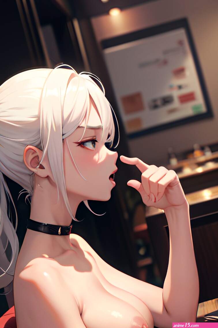 Anime Busty Small Tits 18 Age Shocked Face White Hair Slicked Hair Style Dark Skin Cyberpunk Restaurant Side View Sleeping Partially Nude 3677859954768754314