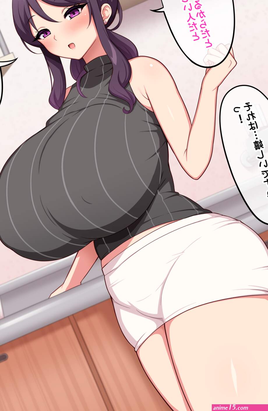 ass big boobs looking at viewer huge breasts miniskirt pantylines CHICA ecchi anime anime girls portrait display Japanese blushing speech bubble