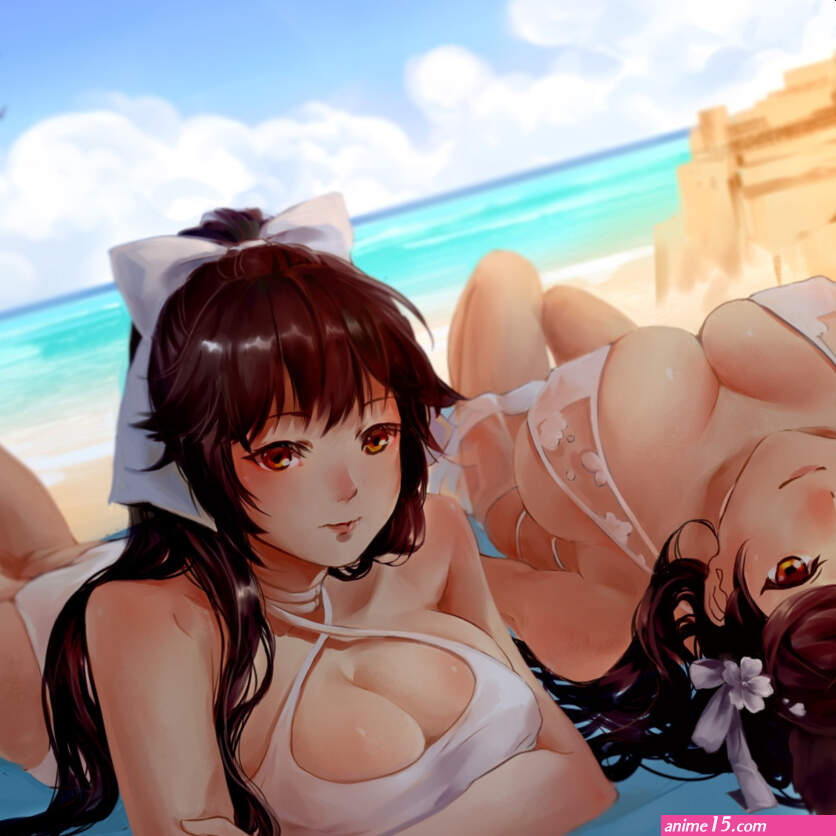 unknown anime big tits suan beach boobs breast bikini sky cloud kumo titty busty boobies oppai sea sand bishojo kawaii japonese chest manga