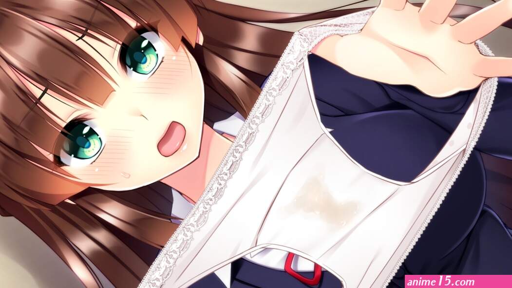 brown hair close frill game cg green eyes ikura nagisa kami-machi sana-chan long hair panties pussy juice school uniform takao sana underwear