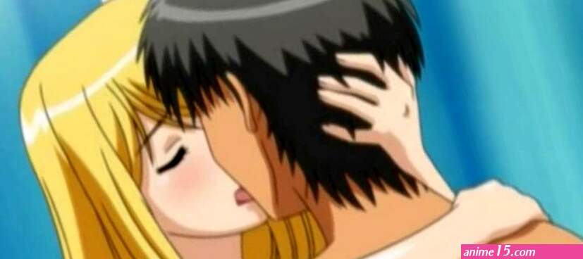 Sweet blonde girl is kissing and making out in this anime