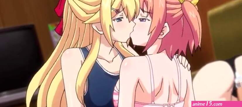 Anime lesbians are licking and kissing while playing with a sex toy