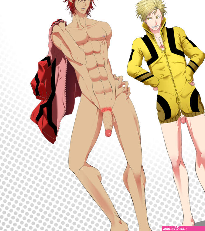 ichigo id8705892 original highres 2boys abs blonde hair full body male focus multiple boys nude penis piercing red hair size difference undressing