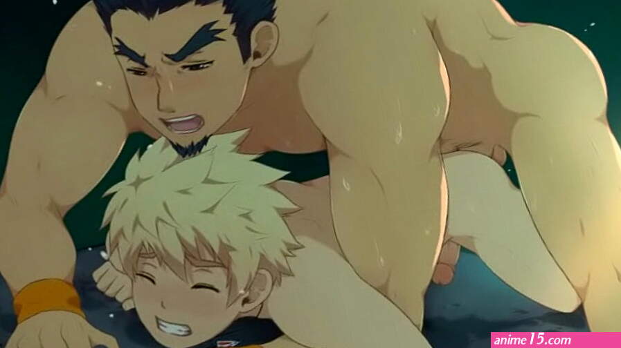 Anime blonde boy having fun with older man