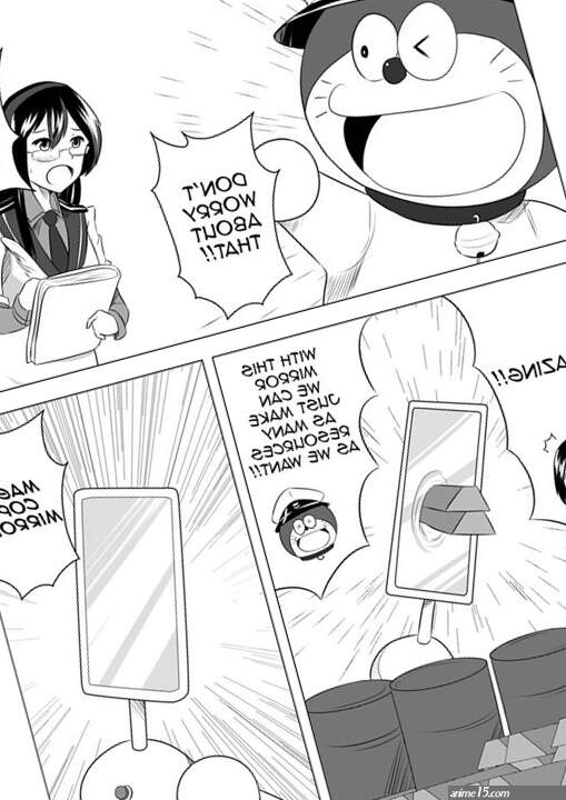 wangphing admiral kancolle doraemon character ooyodo kancolle doraemon kantai collection 10s 1girl comic drum container english text glasses greyscale mirror monochrome sweatdrop
