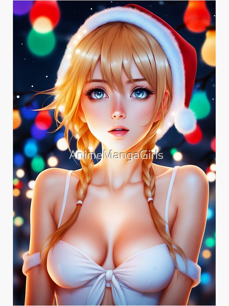 Sexy Anime Manga Waifu Girl in Christmas Erotic Outfit nice big boobs big tits nude christmas lights senpai otaku kawaii hentai lewd Sticker for Sale by AnimeMangaGirls