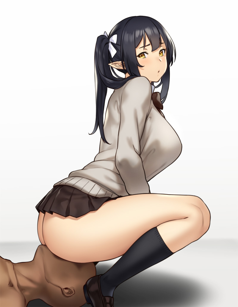 Cute Anime Elf-Girl In Short Skirt Facesitting On Ebony Slave For Her Oral Pleasure