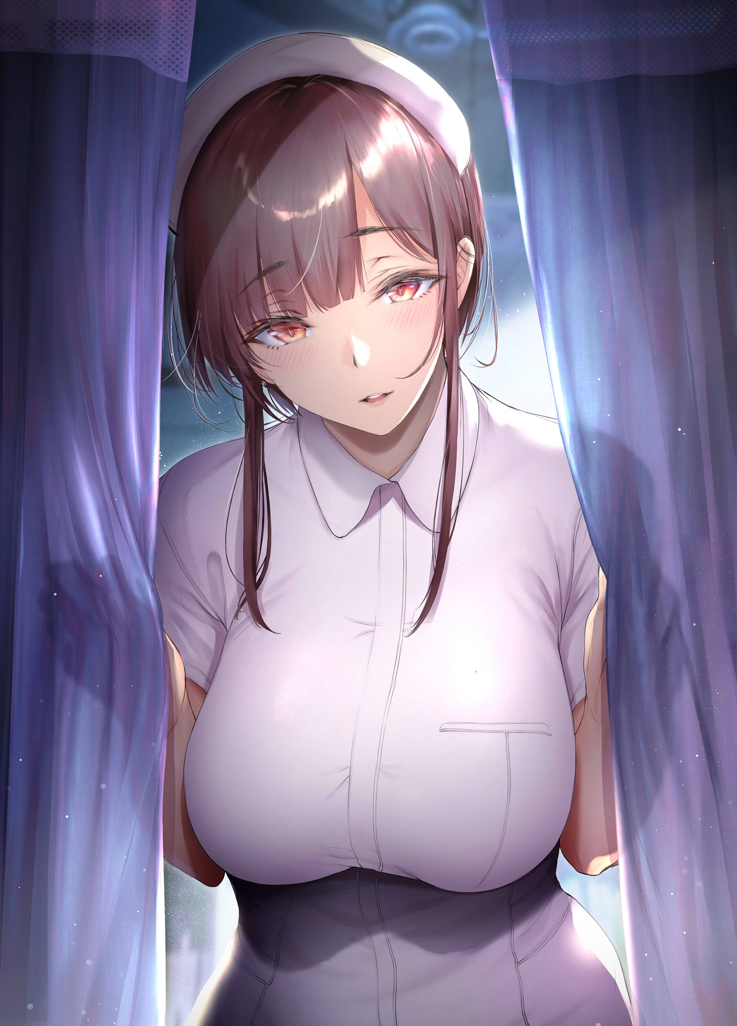 nurses Gentsuki brunette big boobs red eyes anime anime girls digital art artwork 2D portrait display nurse outfit