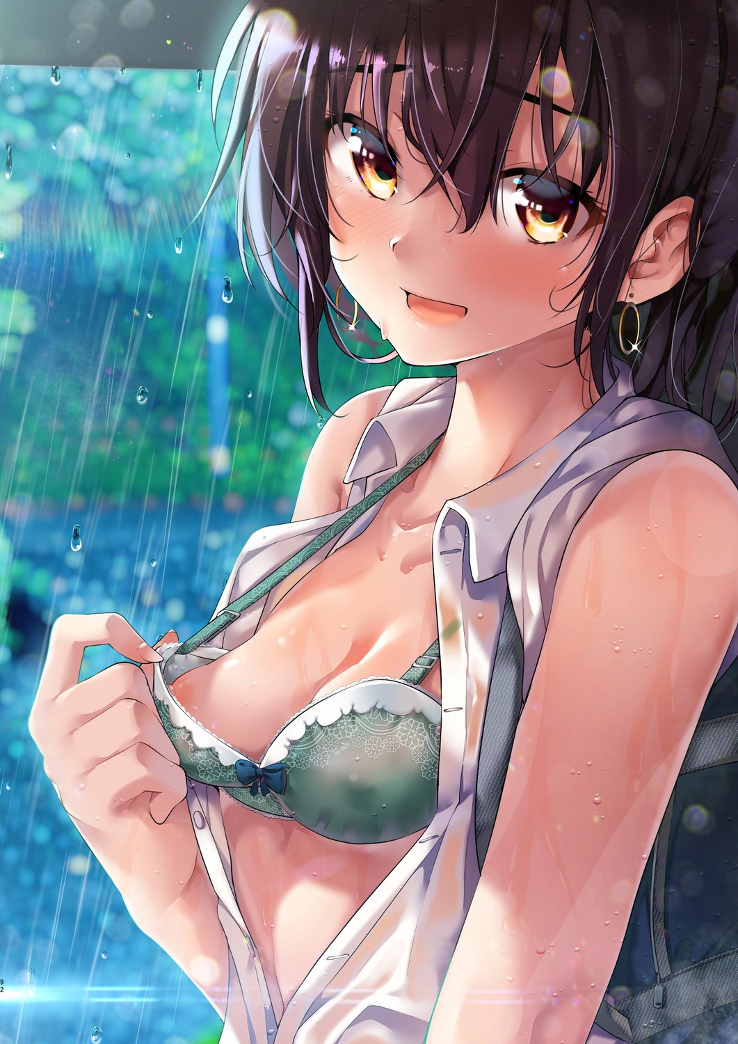 ryouma galley dokyuu hentai hxeros bra nipple slip open shirt see through seifuku undressing wet clothes