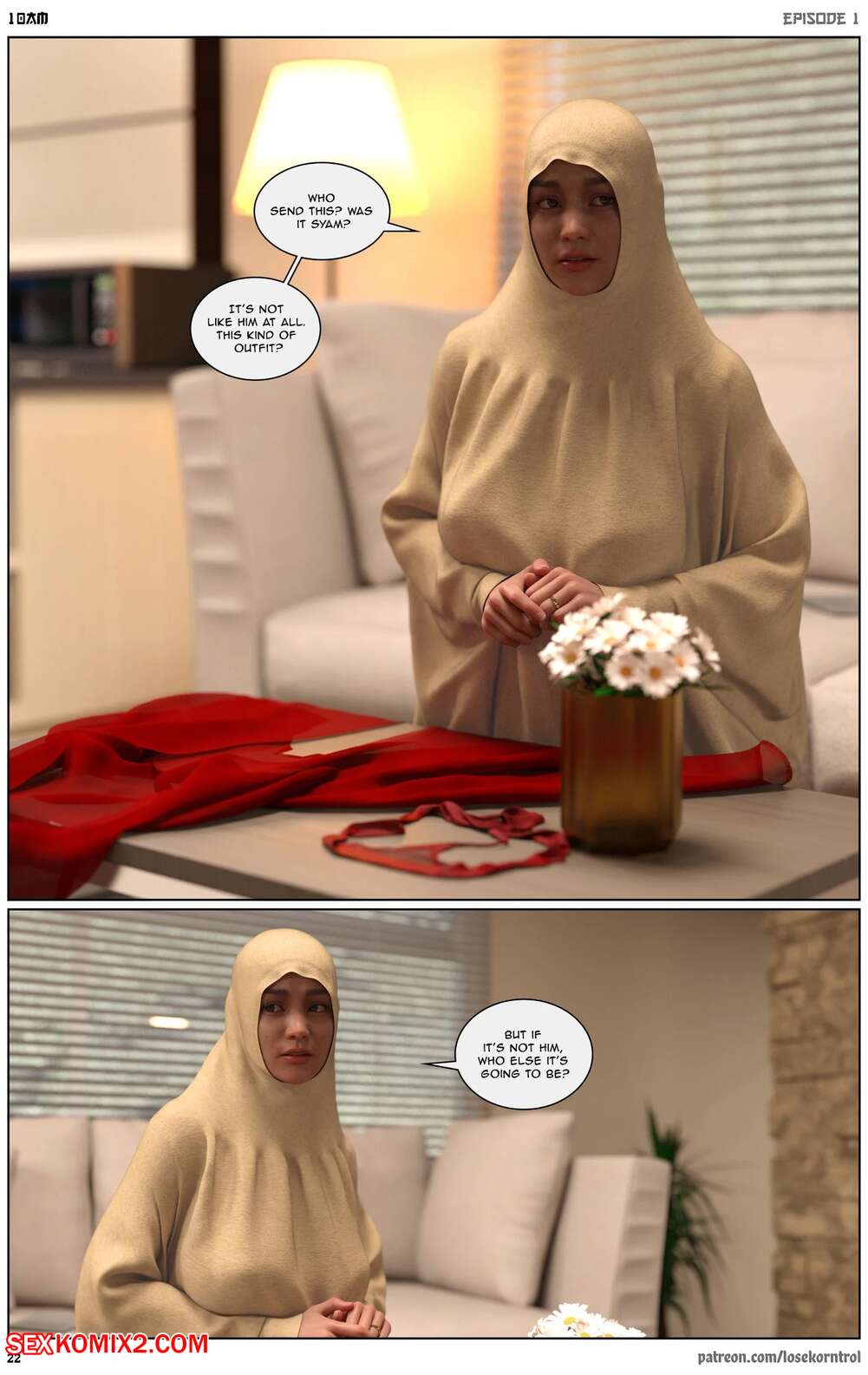 Porn comic 10 AM. Chapter 1. LoseKorntrol Hijab 3DX. Sex comic busty brunette MILF
