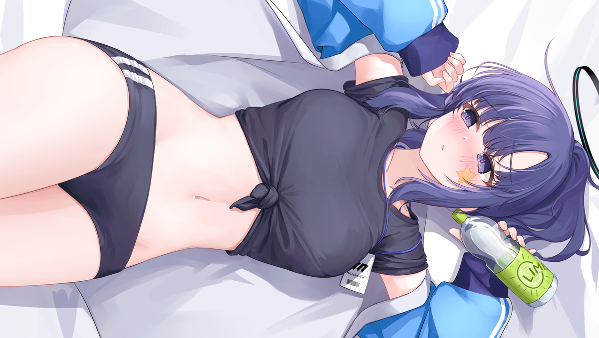 Anime girls sports panties lying down on back blushing Custom Gaming Mat Desk
