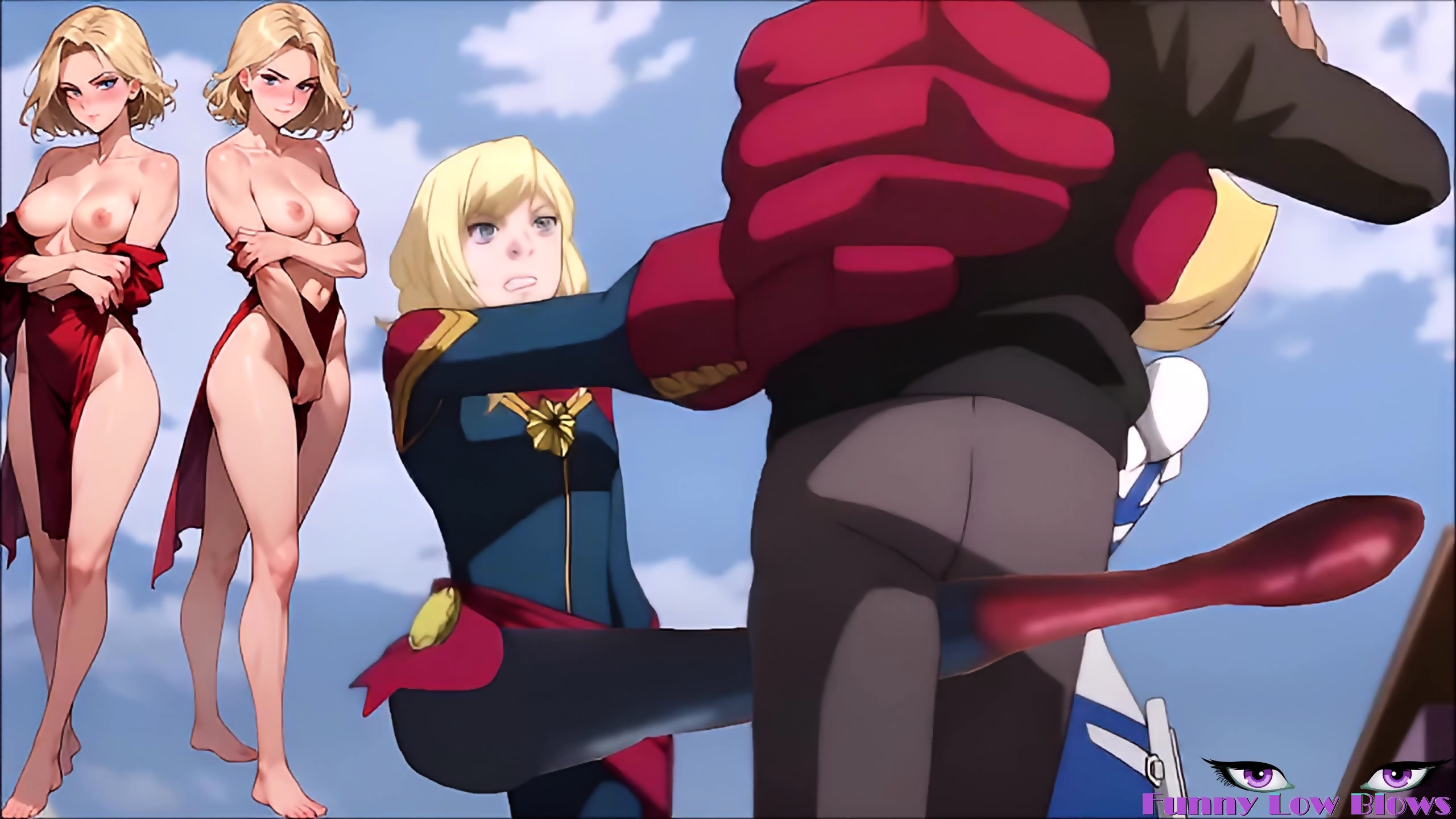 2 Nutshots Captain Marvel ANIME BALLBUSTING Nut Punch Kick In The Balls MISS MARVEL Future Avengers