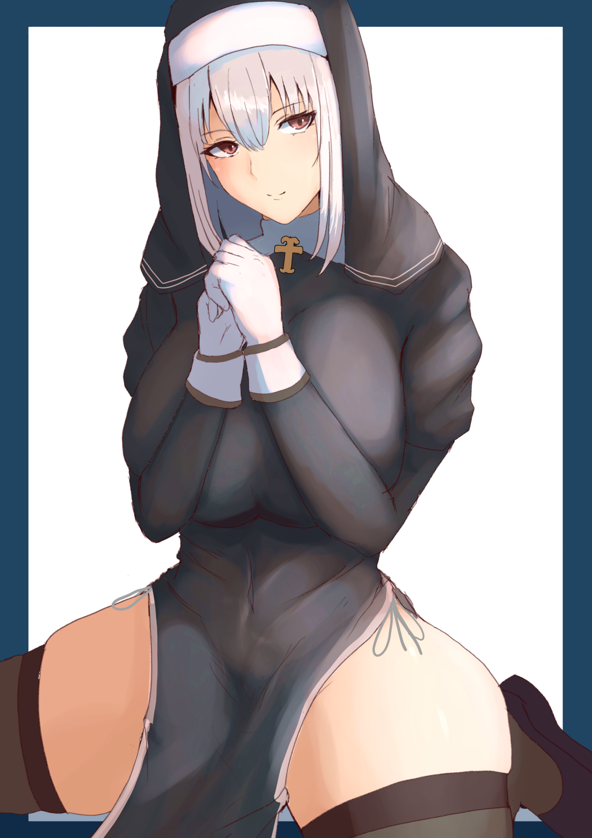 original characters solo thighs nuns anime anime girls artwork digital art fan art nun outfit