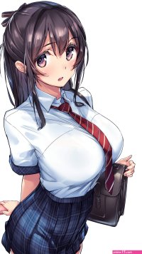 big boobs dark hair Shimazu Tekkou anime girls school uniform anime purple eyes