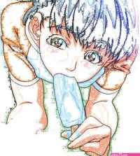 sasamiya kaoru erogos love fetish animated animated gif blue hair brown eyes censored food freezepop latex popsicle pornography sexually suggestive tomboy