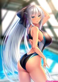 HD wallpaper: anime anime girls boobs big boobs swimwear ponytail white hair