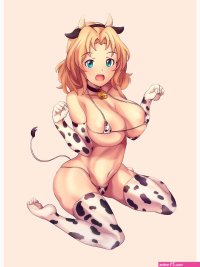 Oppai big boobs anime bikini cow girl Art Board Print by Lewdities