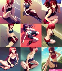 hot anime girl sitting at the ground view from above