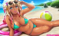 Wallpaper : anime girls bikini cameltoe underboob long hair glasses beach legs areolae sunglasses original characters blonde pierced navel 2400x1500