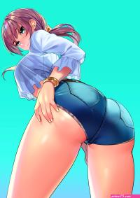 cameltoe ass Kagematsuri anime anime girls see-through clothing bra short shorts cyan cyan background