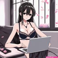 Sexy anime girl laying in bed in bikini and with Big boobs
