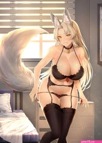 Wallpaper : anime girls big boobs cat girl blonde animal ears indoors black lingerie 1125x1575