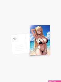 Ecchi sexy huge boobs beach bikini anime girl oppai Postcard by Lewdities