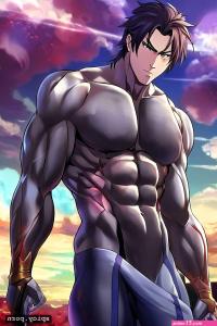 Image of naked big dicked muscular anime man
