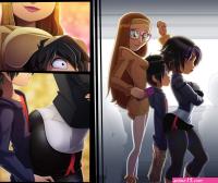 explicit artist:ravenravenraven big hero 6 disney marvel 1boy 2girls ass big ass big breasts breasts buttjob buttjob over clothes cleavage comic female gogo tomago hiro hamada honey lemon large breasts male straight -