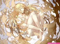 Anime Arte chica desnuda en papeles