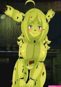 mairusu-paua springtrap five nights at freddy039s five nights at freddy039s 3 1girl animal ears breasts colored skin crack doll glass green hair green skin large breasts looking at viewer office rabbit robot