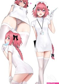 crossdressing long hair bulge kneeling Shijiu FateApocrypha FateGrand Order Fate series femboy white stockings white panties mask zettai ryouiki anime simple background two tone hair fangs Astolfo FateApocrypha anime boys 2D