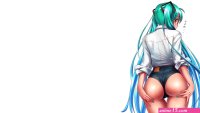Wallpaper : anime girls Vocaloid Hatsune Miku turquoise ecchi simple background ass jean shorts 1920x1080