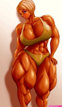 highres 1girl abs blonde hair blue eyes breasts extreme muscles large breasts muscular muscular female muscular legs