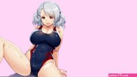 Wallpaper : manga anime girls simple background pink background Girls Frontline spas 12 big boobs blue swimsuit open mouth lewd one piece swimsuit spread legs sitting 1920x1080