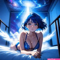 Sexy anime girl laying in bed in bikini and with Big boobs