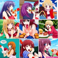 anime girl licking hotdog by someone who is a top