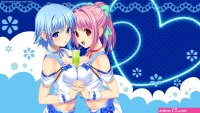 red eyes anime girls pink hair blue hair Tropical Kiss blushing