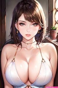 cleavage big boobs short hair Alploo anime anime girls earring frontal view huge breasts