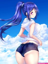 blue hair big boobs ass long hair short shorts anime girls anime