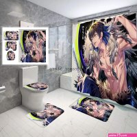 Japanese Anime Shower Curtain Demon Slayer 3D Print Bath Set Cartoon Kimetsu Nezuko Shinobu Screen Cover Curtain for Kids