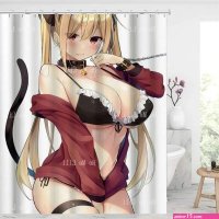 Anime Girl Shower Curtain Comic Long Blonde Hair Lovely Woman Sexy Bra Bathroom Decor Polyester Waterproof Fabric With Hooks