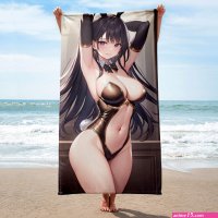 Anime Girl Beach Bath Towel Original Art Manga Sublimated Towels Hot Sexy Black
