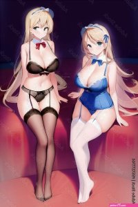 Two sexy anime waifu girls in lingerie and stockings. Generative AI Stock-Illustration
