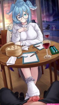 Give him a footjob under the table