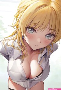 cleavage blonde blue eyes big boobs Ameyame anime anime girls portrait display blushing Hachimiya Meguru THE iDOLMSTER artwork